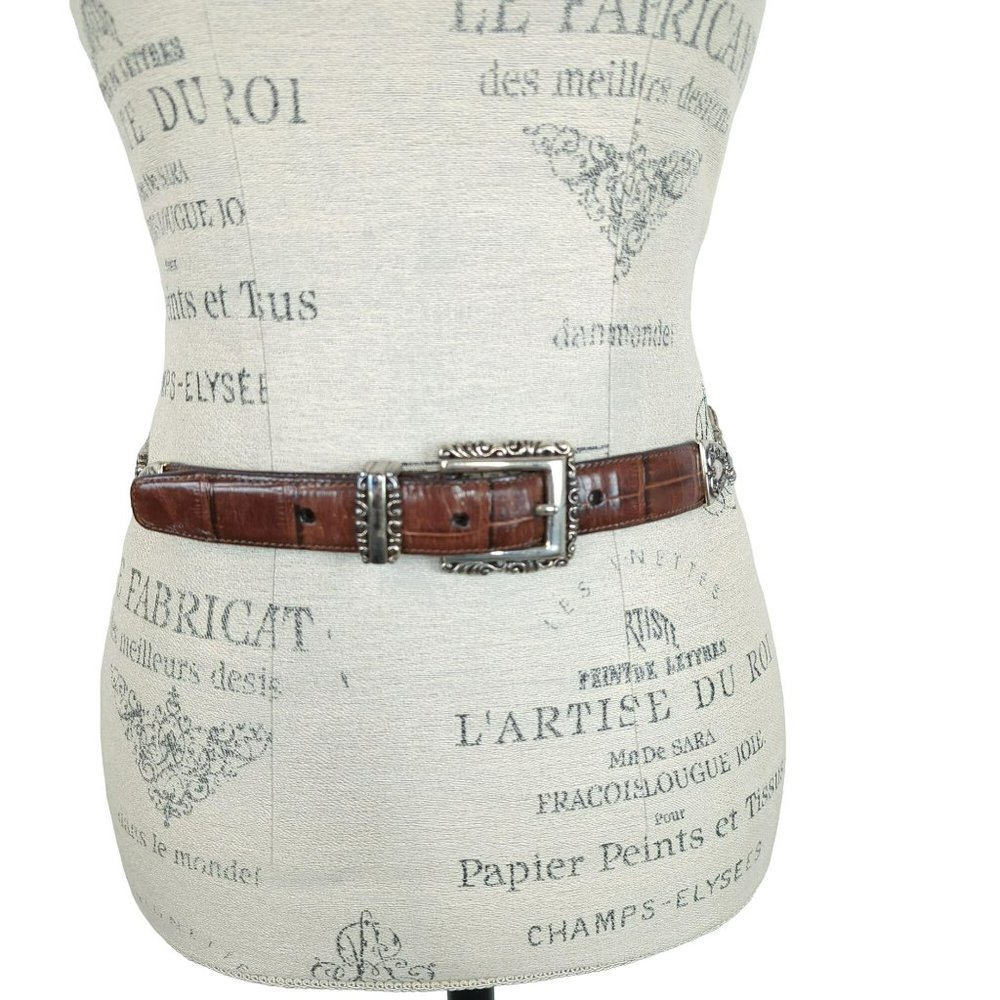 Vintage 90s Brighton Leather Metal Conch Chain Belt